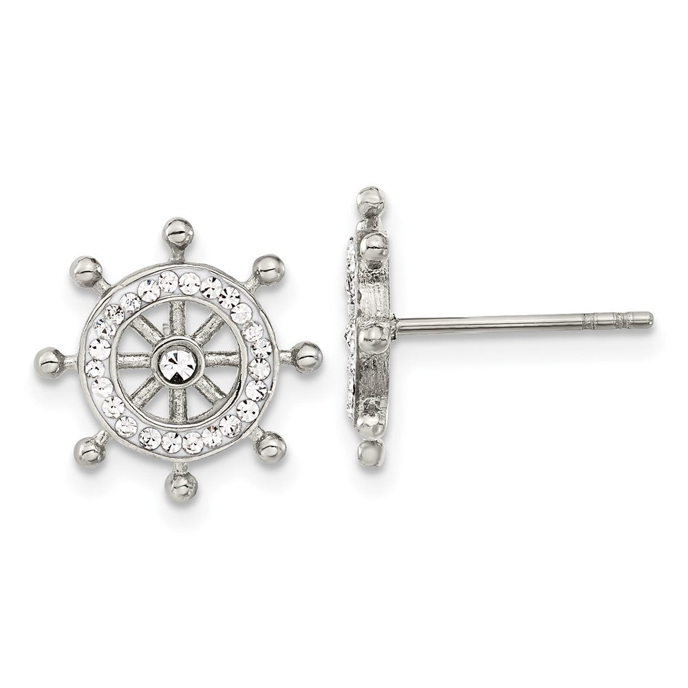 Stainless Steel Polished Preciosa Crystal Ship Wheel Earrings