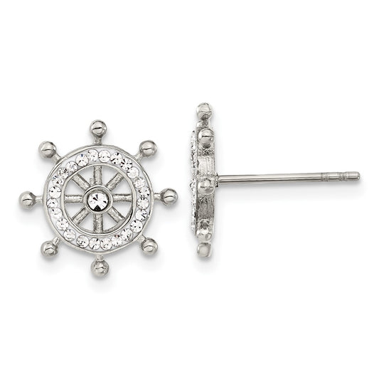 Stainless Steel Polished Preciosa Crystal Ship Wheel Earrings