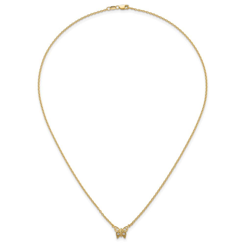 14K Polished 1/10 carat Diamond Butterfly 18 inch Necklace