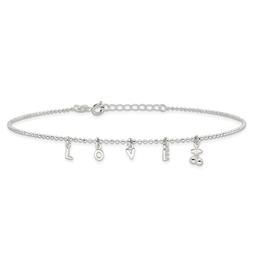 Sterling Silver LOVE 10 in Plus1 in Ext. Anklet 10 inches