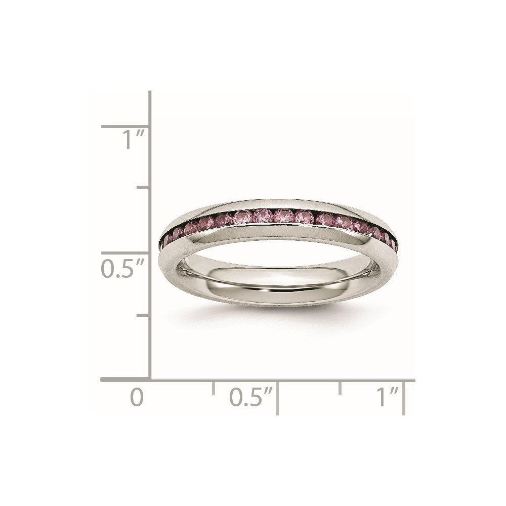 Stainless Steel Polished 4mm June Pink CZ Ring Size - 9