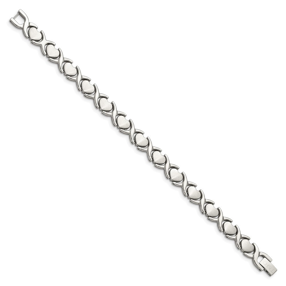 Stainless Steel Brushed and Polished Stampato 7.5in Bracelet 8 inches