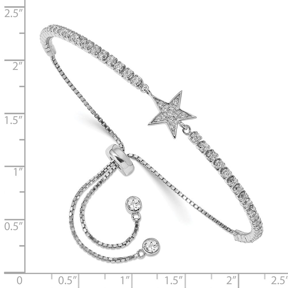 Sterling Silver Rhodium-Plated CZ Star Adjustable Bracelet 10 inches
