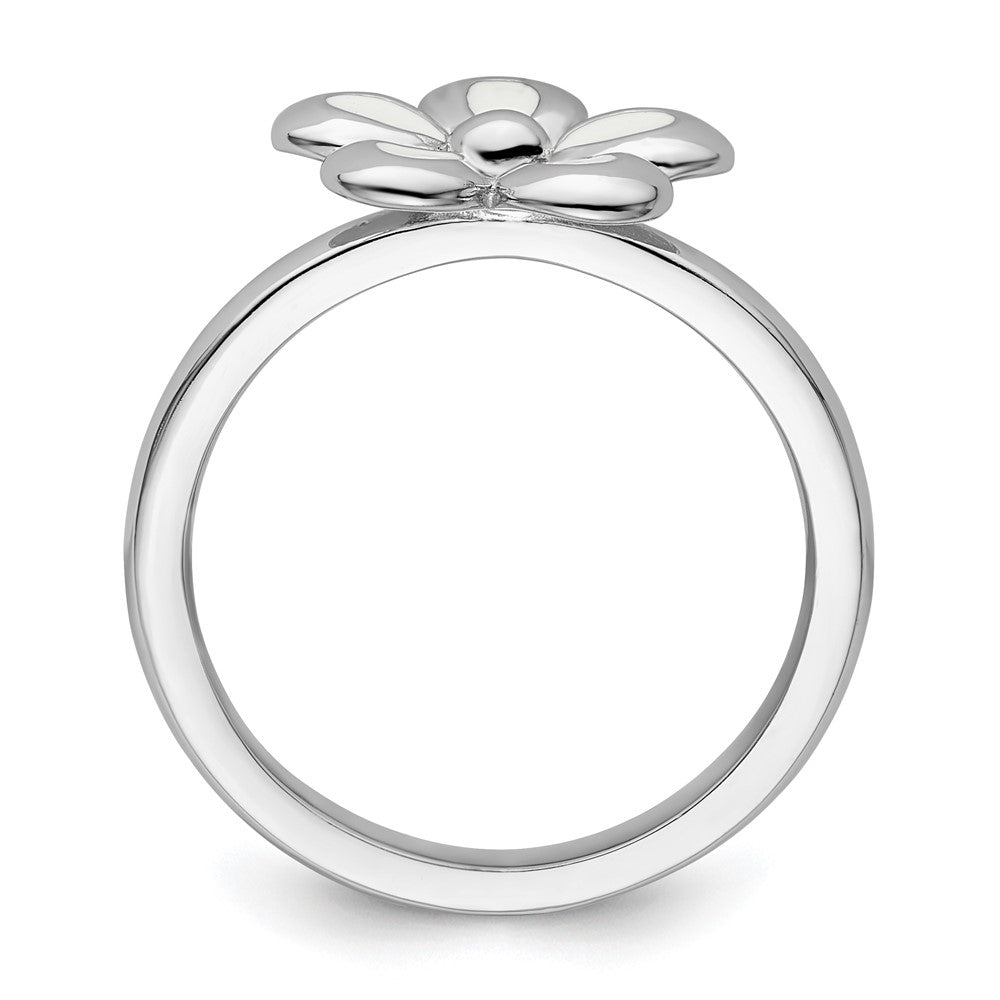 Sterling Silver Stackable Expressions Polished White Enameled Flower Ring Size -7