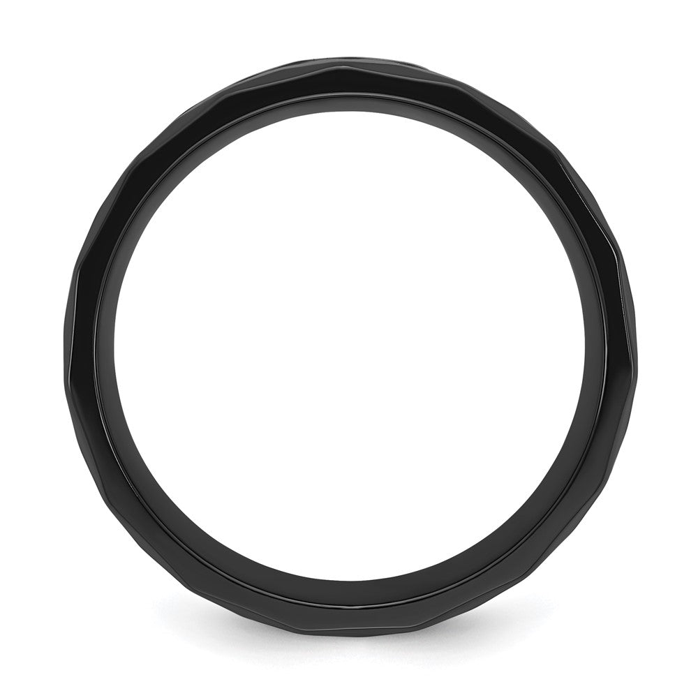 Chisel Black Zirconium Polished Faceted with Wood and Deer Antler Inlay 8mm Band Size - 9.5
