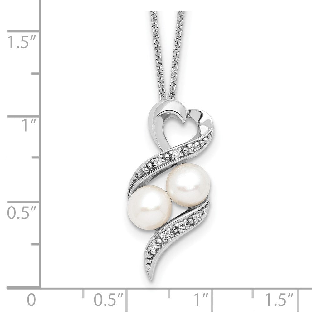 Sentimental Expressions Sterling Silver Rhodium-plated FWC Pearl CZ 2 P's in a Pod Motherhood Friendship 18in Necklace 18 Inches