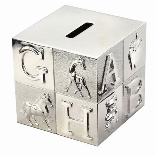 Silver-plated Metal Baby Block Bank Q-GL5271