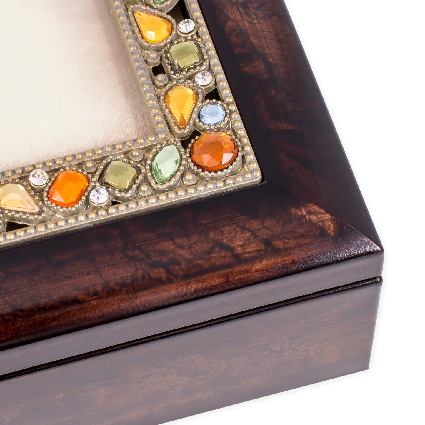 Mother You Will Burlwood Finish Jeweled Lid Jewelry Music Box Plays Tune You Are My Sunshine