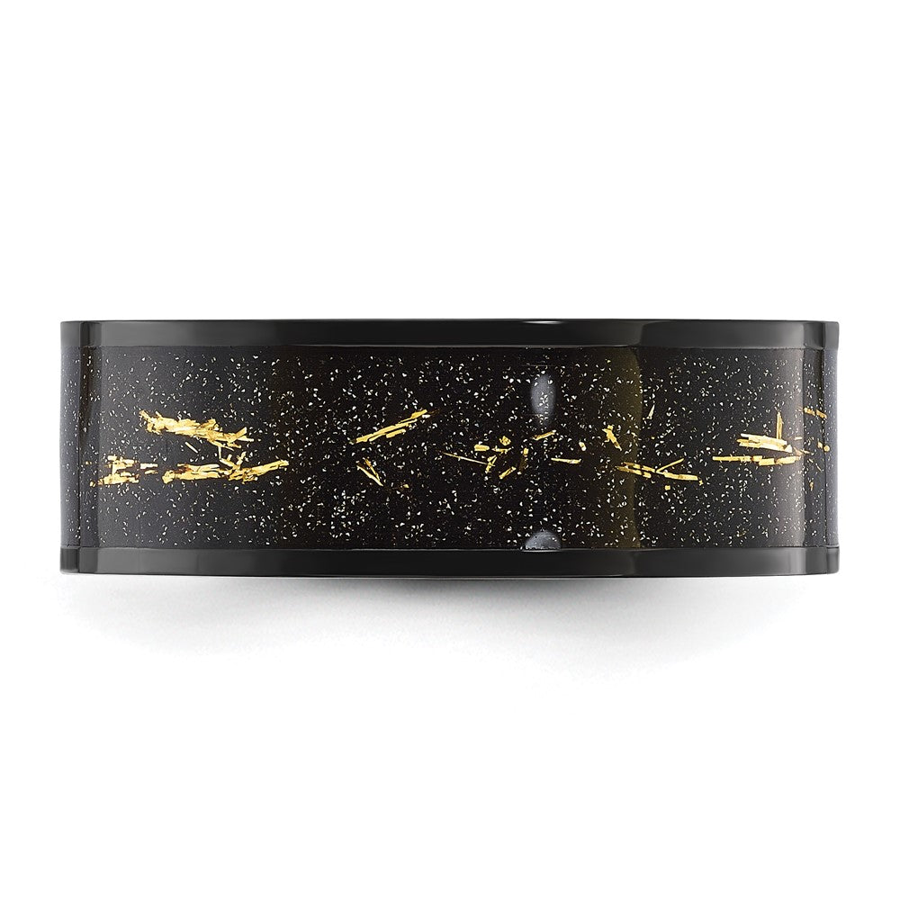 Chisel Stainless Steel Polished Black IP-plated Black and Gold Foil Inlay 8mm Band Size - 12.5