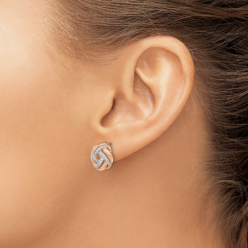 14k Rose Gold Polished Diamond Love Knot Post Earrings