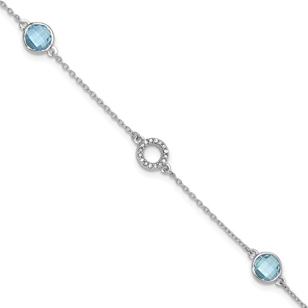 White Ice Sterling Silver Rhodium-plated 6.25 Inch Blue Topaz and Diamond Bracelet with 1 Inch Extender 7.25 inches