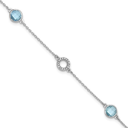 White Ice Sterling Silver Rhodium-plated 6.25 Inch Blue Topaz and Diamond Bracelet with 1 Inch Extender 7.25 inches
