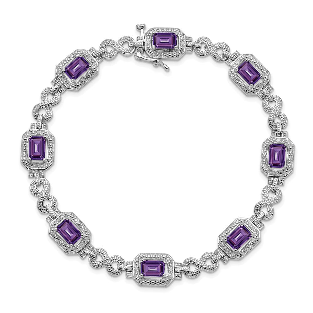 Sterling Silver Rhodium-plated Diamond & Amethyst Bracelet 7 inches