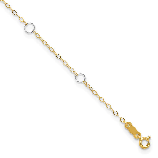 14k Two-Tone Circle 9in Plus 1in ext  Anklet 9 inches