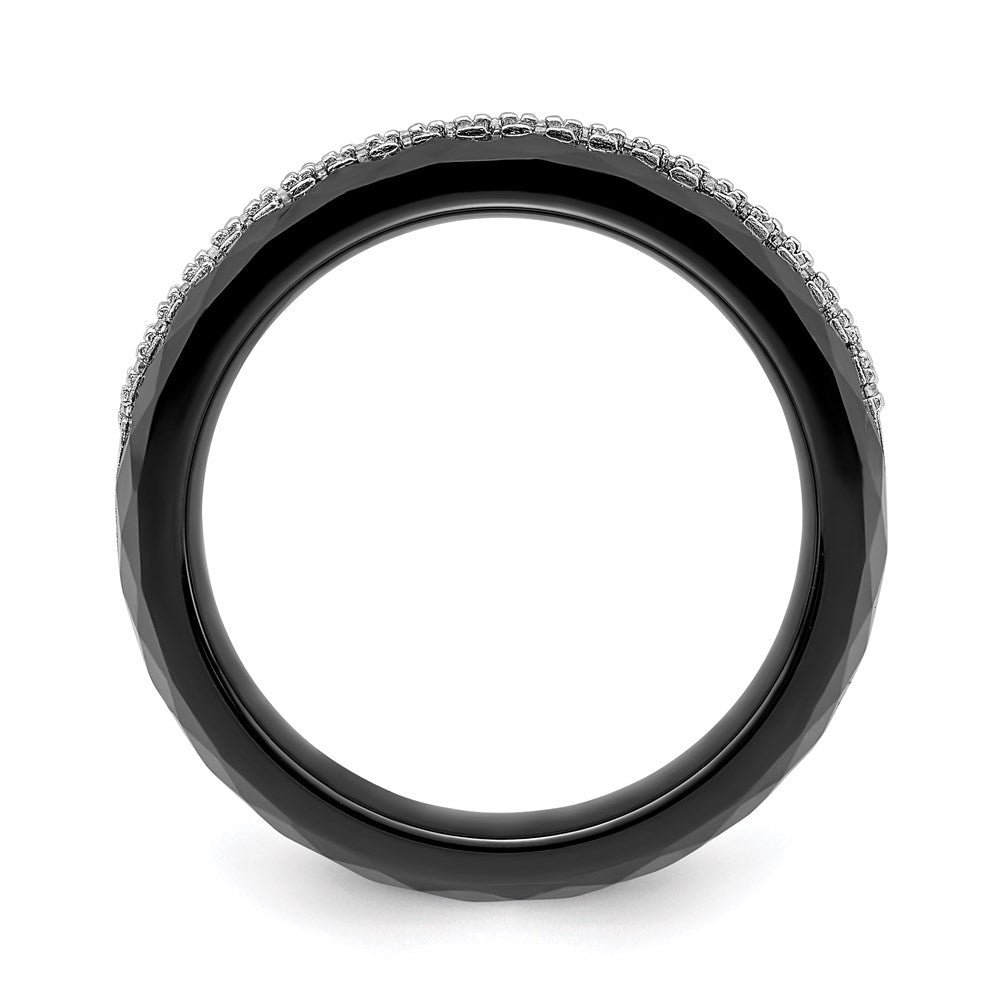 Brilliant Embers Sterling Silver Rhodium-plated 23 Stone Micro Pav‚ CZ and Black Ceramic Band