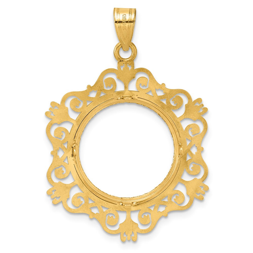 14k Diamond Cut Victorian with 18.0mm Prong Coin Bezel Pendant