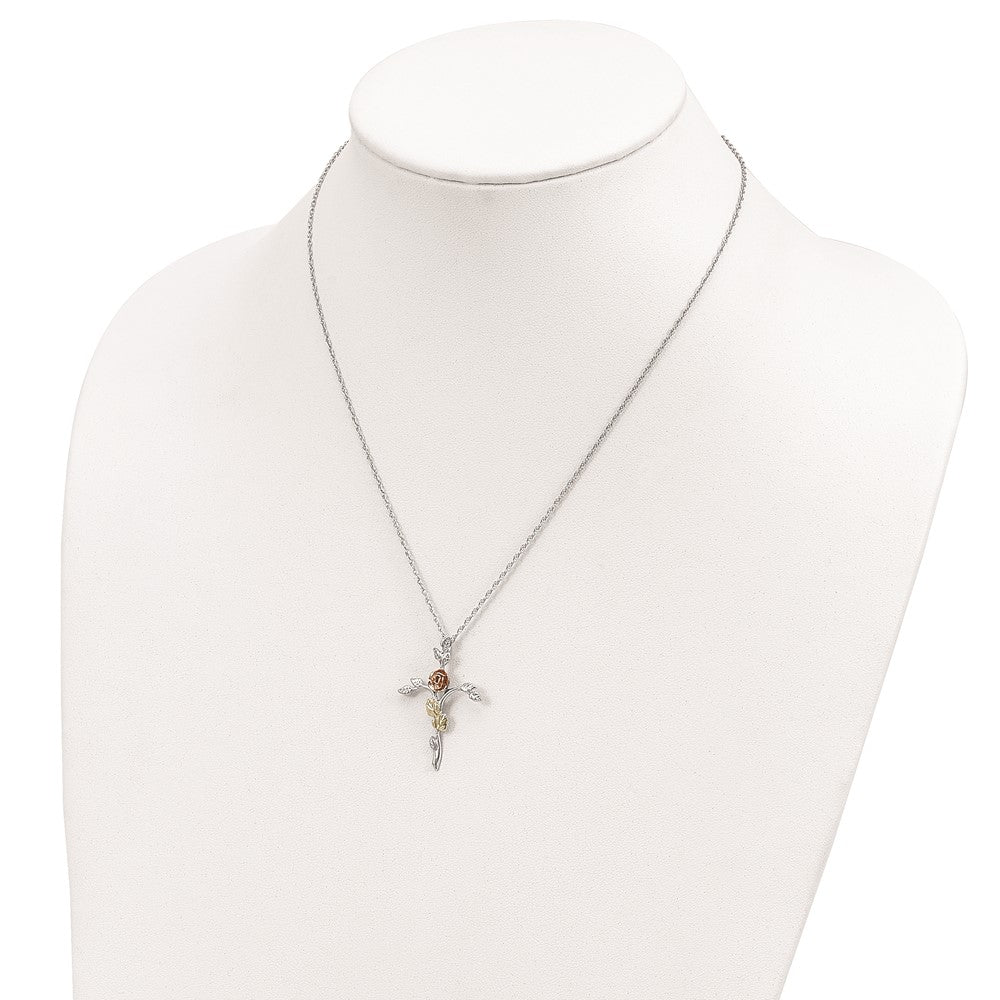 Landstrom's Mt. Rushmore Black Hills Sterling Silver 12K Gold Accents Floral Cross 18 inch Spring Ring Clasp Necklace 18 Inches