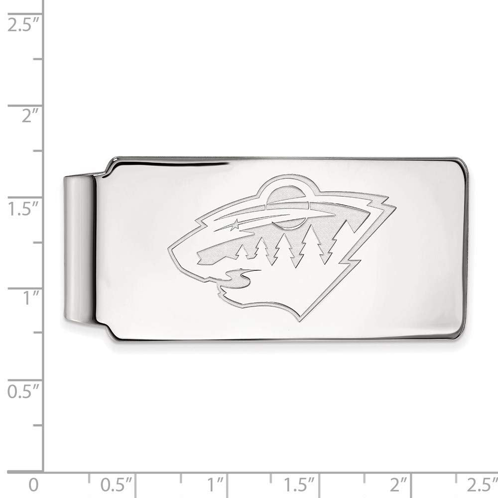 Sterling Silver Rhodium-plated NHL LogoArt Minnesota Wild Money Clip Q-SS016WIL