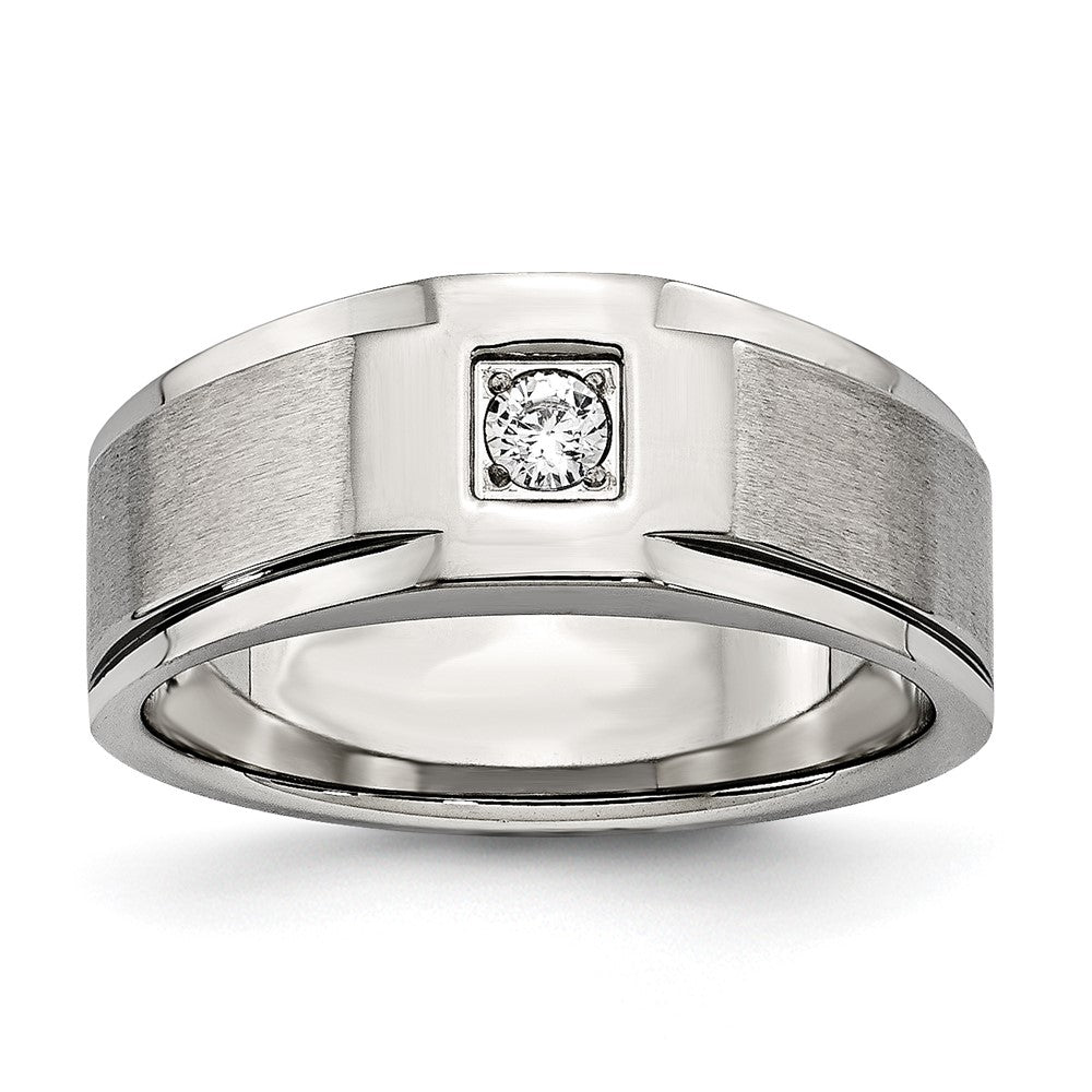 Stainless Steel Brushed and Polished with CZ Ring Size - 9