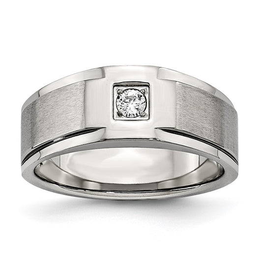 Stainless Steel Brushed and Polished with CZ Ring Size - 9