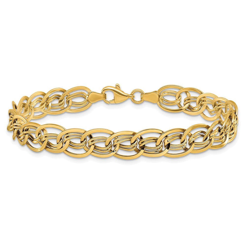 10K Yellow Gold Triple Fancy Link Bracelet 8  inches