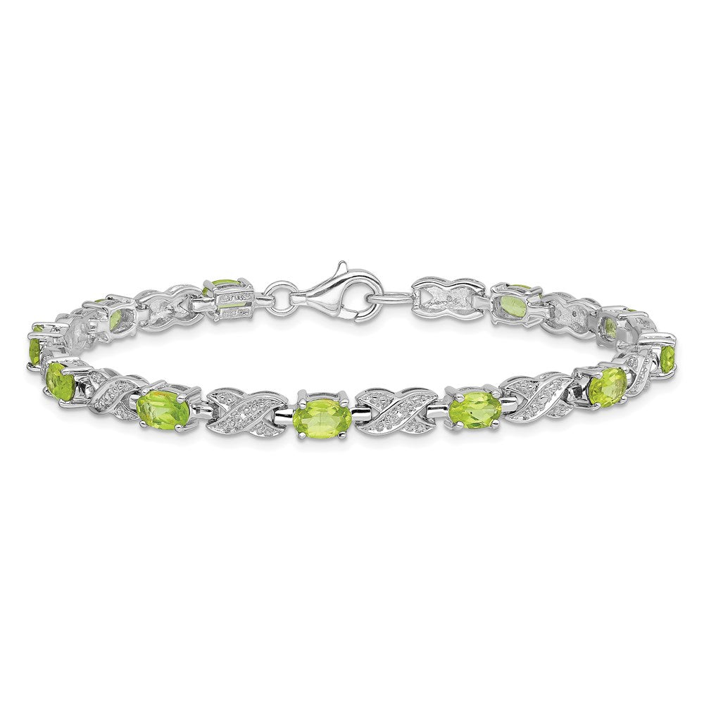 Sterling Silver Rhodium-plated Peridot Bracelet 7 inches