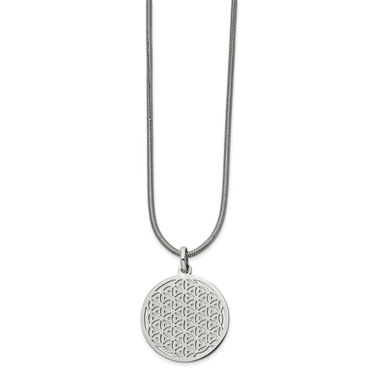 Stainless Steel Polished Flower Cut-out Small Circle 18 inch Necklace