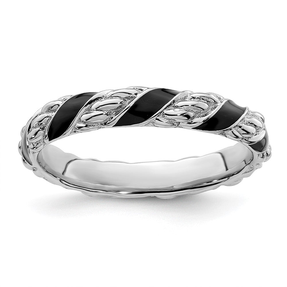 Sterling Silver Stackable Expressions Polished Black Enameled Ring Size -9