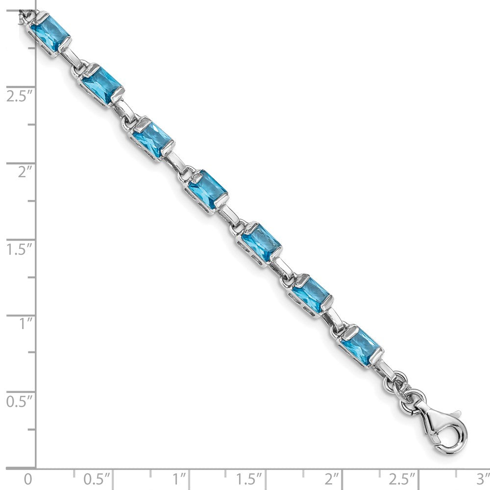 Sterling Silver Rhodium-plated Rectangular Blue Topaz Bracelet 7.25 inches