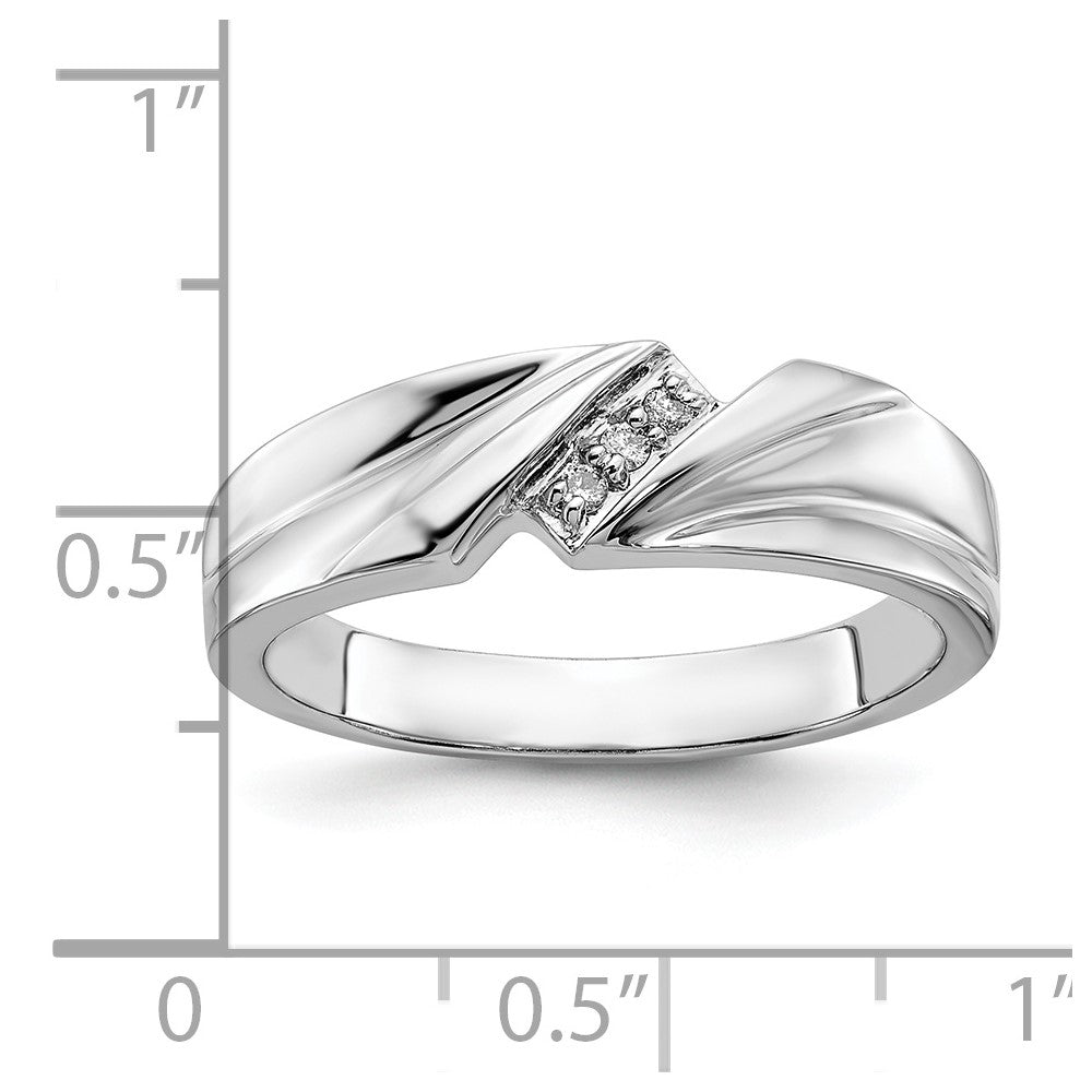 Sterling Silver Polished Ridged Diamond Men's Band