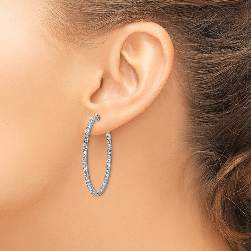 Sterling Shimmer Sterling Silver Rhodium-plated 100 Stone 1.6mm CZ In and Out Round Hinged Hoop Earrings