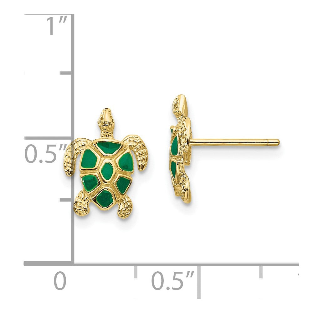 10K Green Enameled Sea Turtle Post Earrings