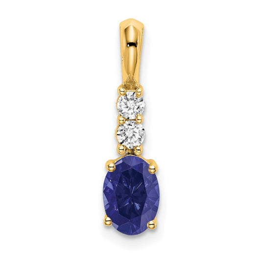 14K Oval Created Sapphire and Diamond Pendant
