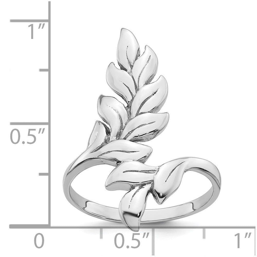 Sterling Silver Rhodium-plated Polished Leaf Size 8 Ring