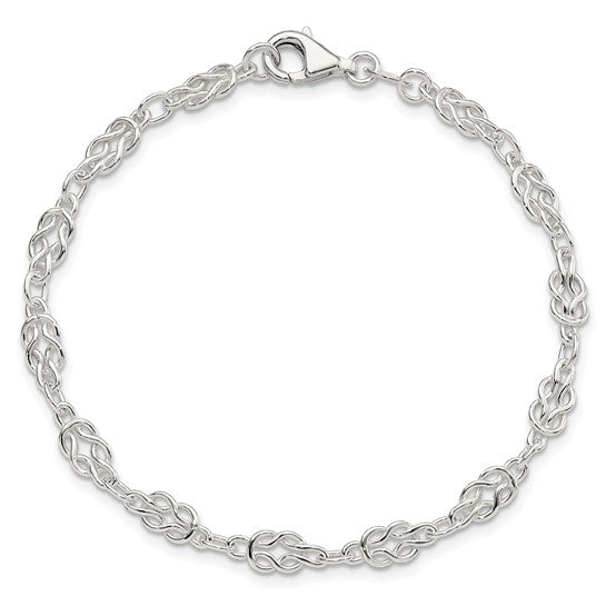 Sterling Silver 9inch Solid Polished Fancy Knot-Link Anklet