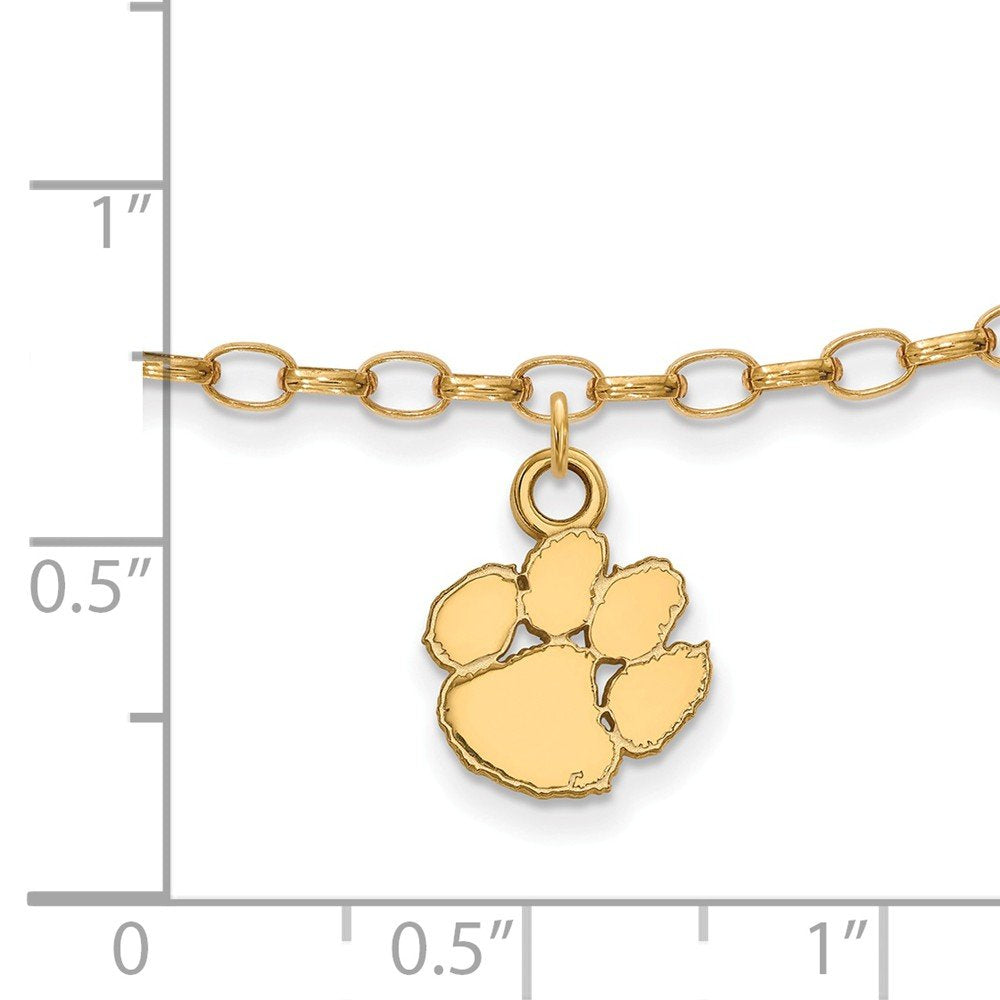 Sterling Silver Gold-plated LogoArt Clemson University Tiger Paw 9 inch Anklet Q-GP030CU