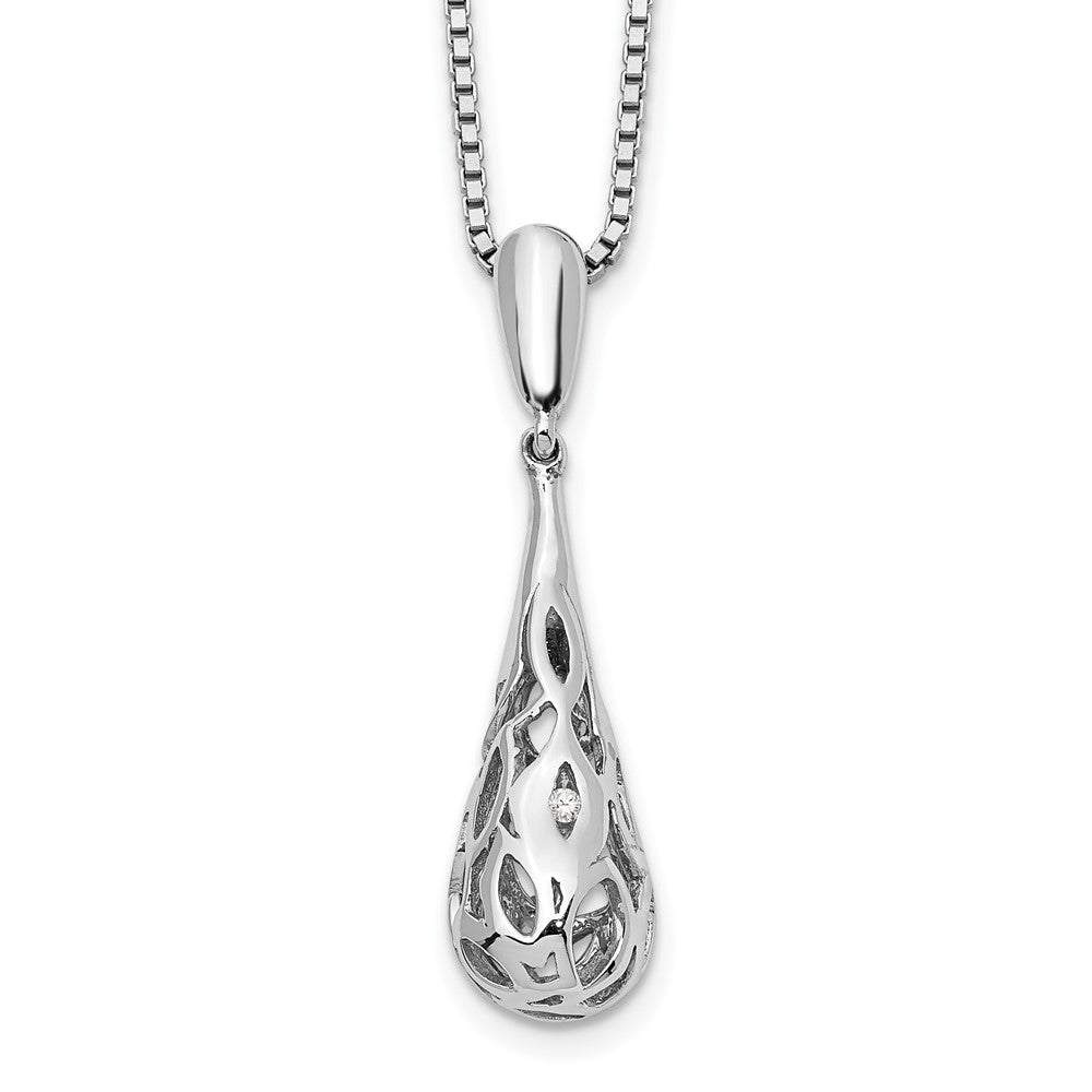 White Ice Sterling Silver Rhodium-plated 18 Inch Diamond Filigree Teardrop Necklace with 2 Inch Extender 18 Inches
