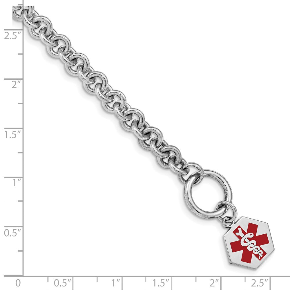 Sterling Silver Rhodium Engraveable Enamel Hexagon Medical ID Bracelet 7.75 inches