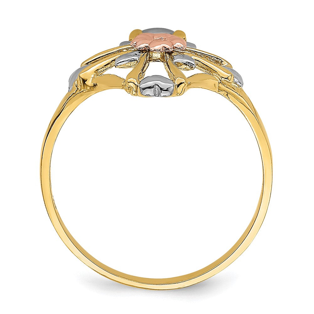 14K Two-tone W/White Rhodium Polished Cross w/Flower Ring Size 7