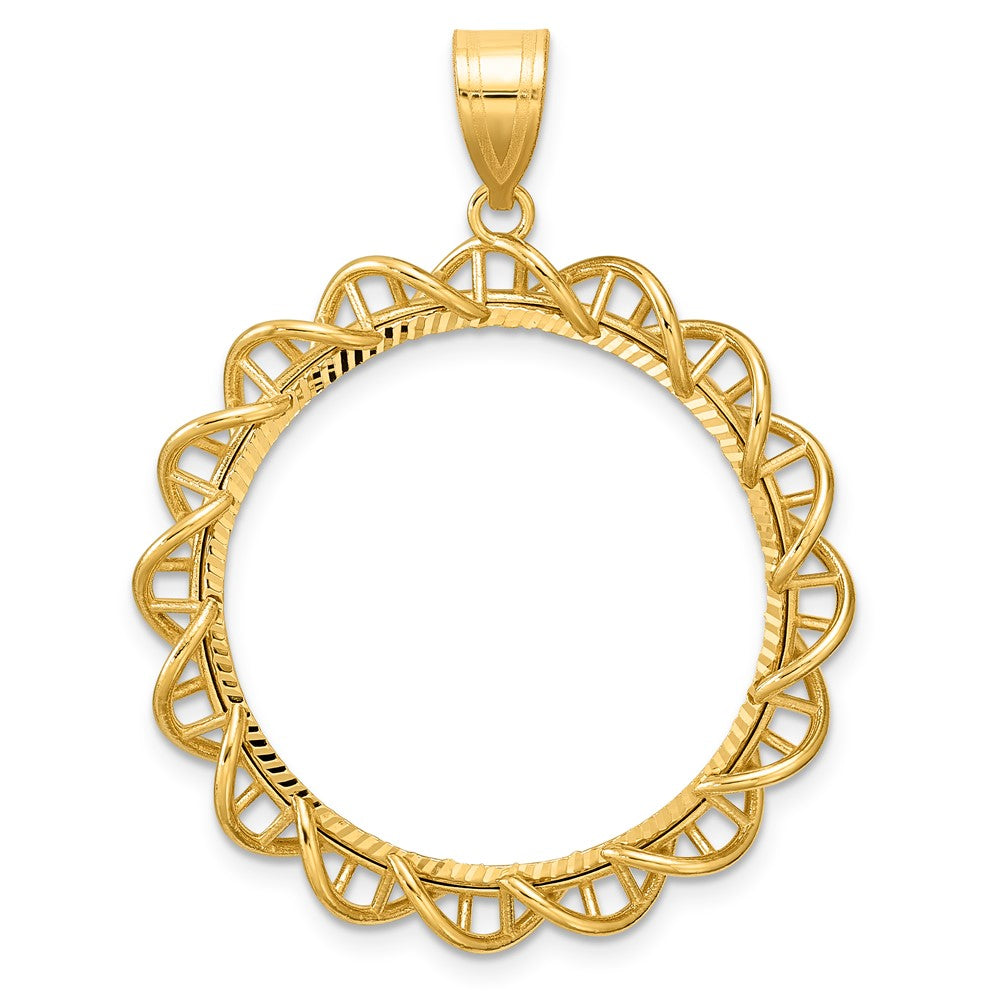 14k Diamond Cut Overlapping Singapore with 27.0mm Prong Coin Bezel Pendant