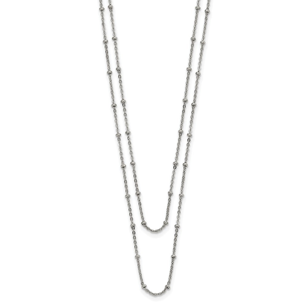 Stainless Steel Polished 2-Strand Beaded w/1in ext. 16in Necklace