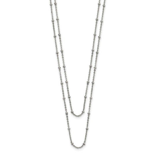 Stainless Steel Polished 2-Strand Beaded w/1in ext. 16in Necklace