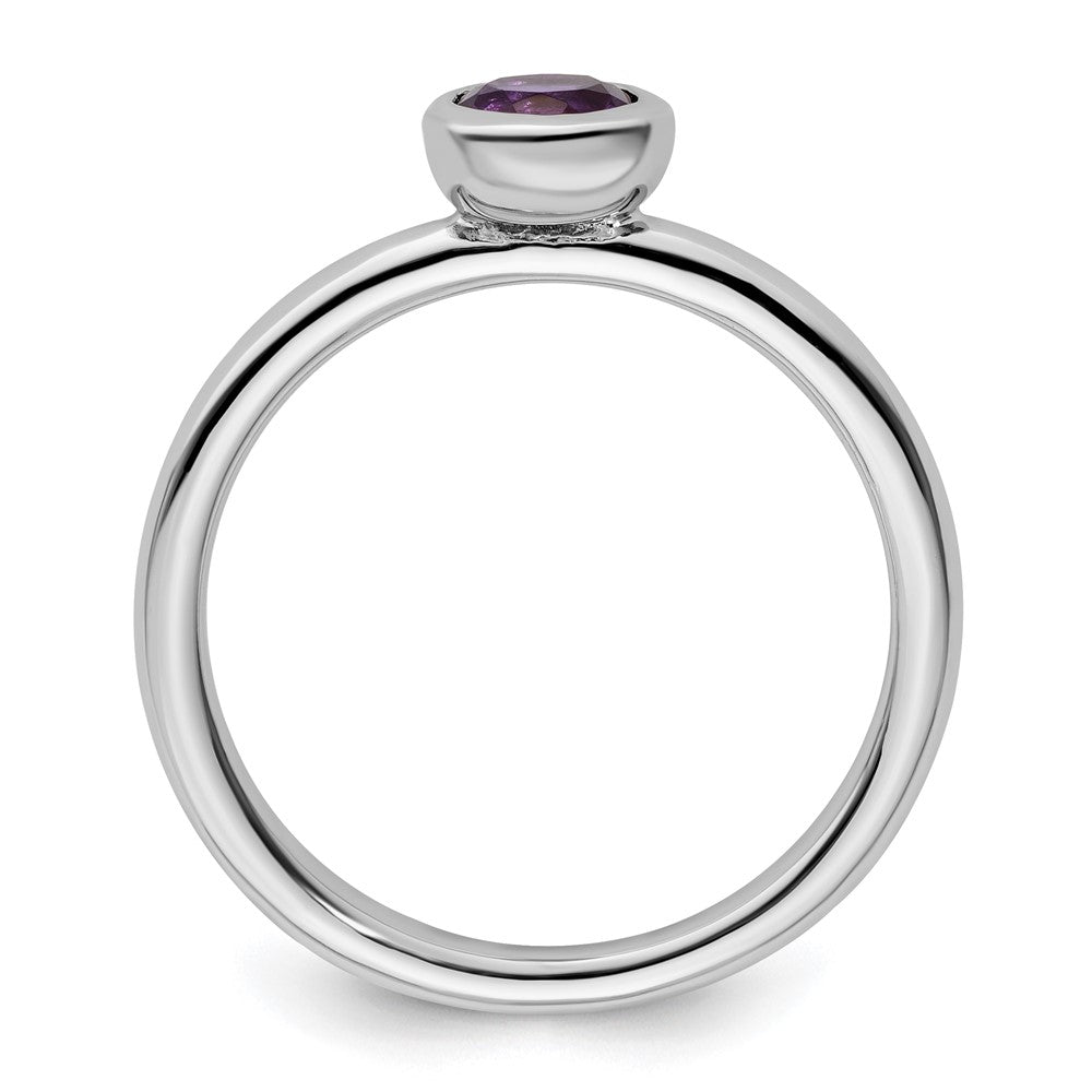 Sterling Silver Stackable Expressions Low 5mm Round Amethyst Ring Size -9