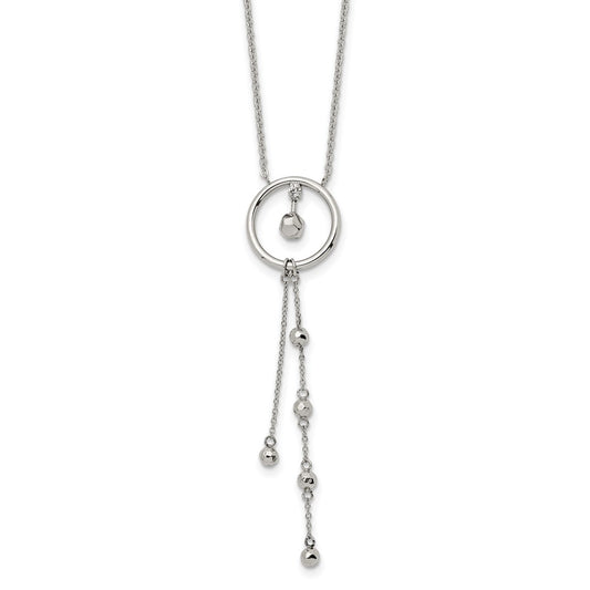 Stainless Steel Polished Preciosa Crystal w/1.5in ext. 16in Dangle Necklace