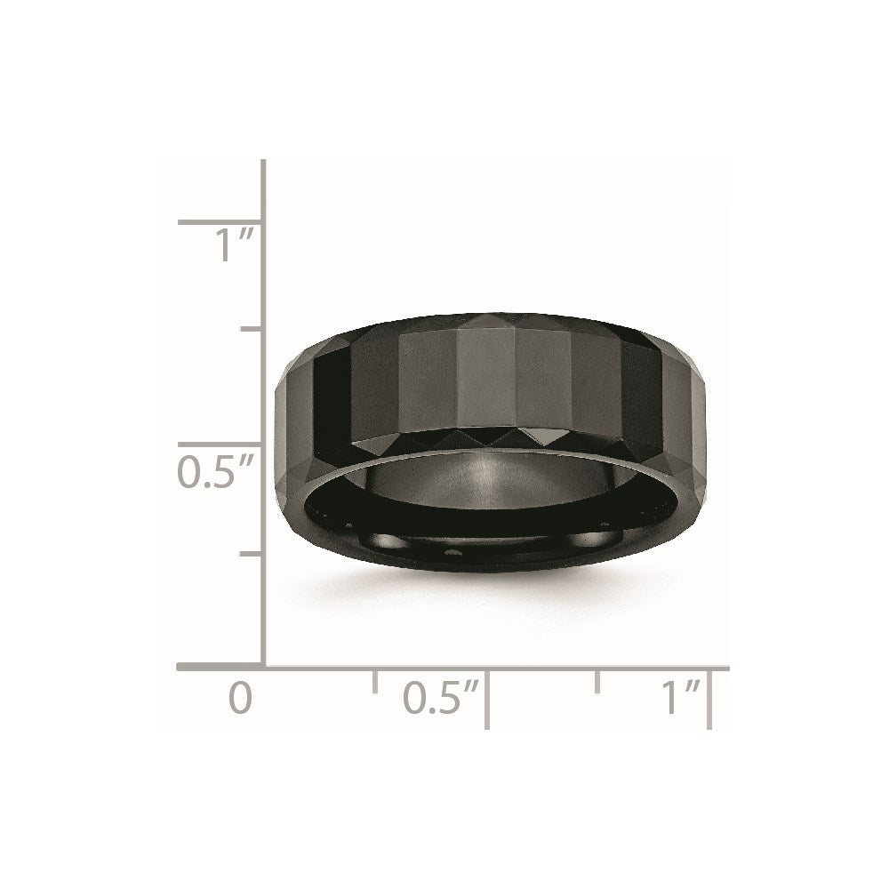 Ceramic Black Faceted 8mm Polished Beveled Edge Band Size - 9