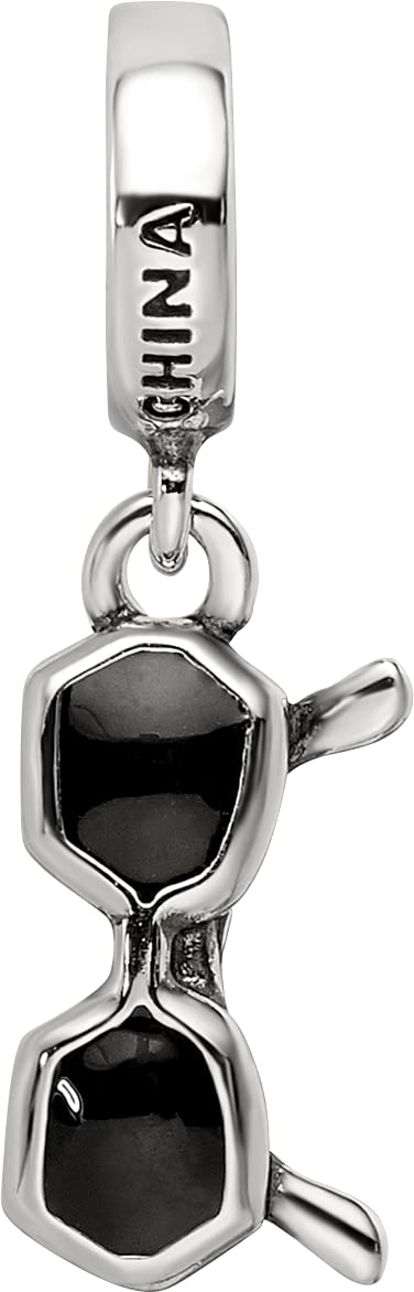 Sterling Silver Reflections Black Enamel Sunglasses Dangle Bead