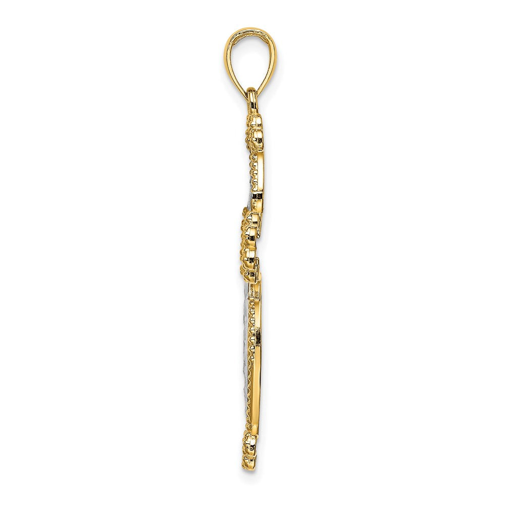 14K W/ Rhodium D/C Puffed Cross Charm