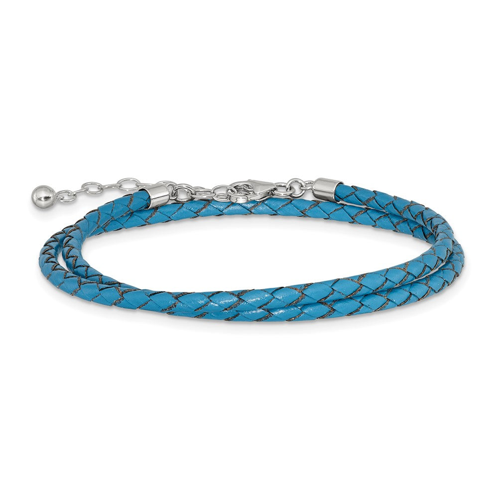 Sterling Silver Reflections Blue Leather Rhodium-plated 14 inch with a 2 inch extention Choker/Wrap Bracelet 14 inches