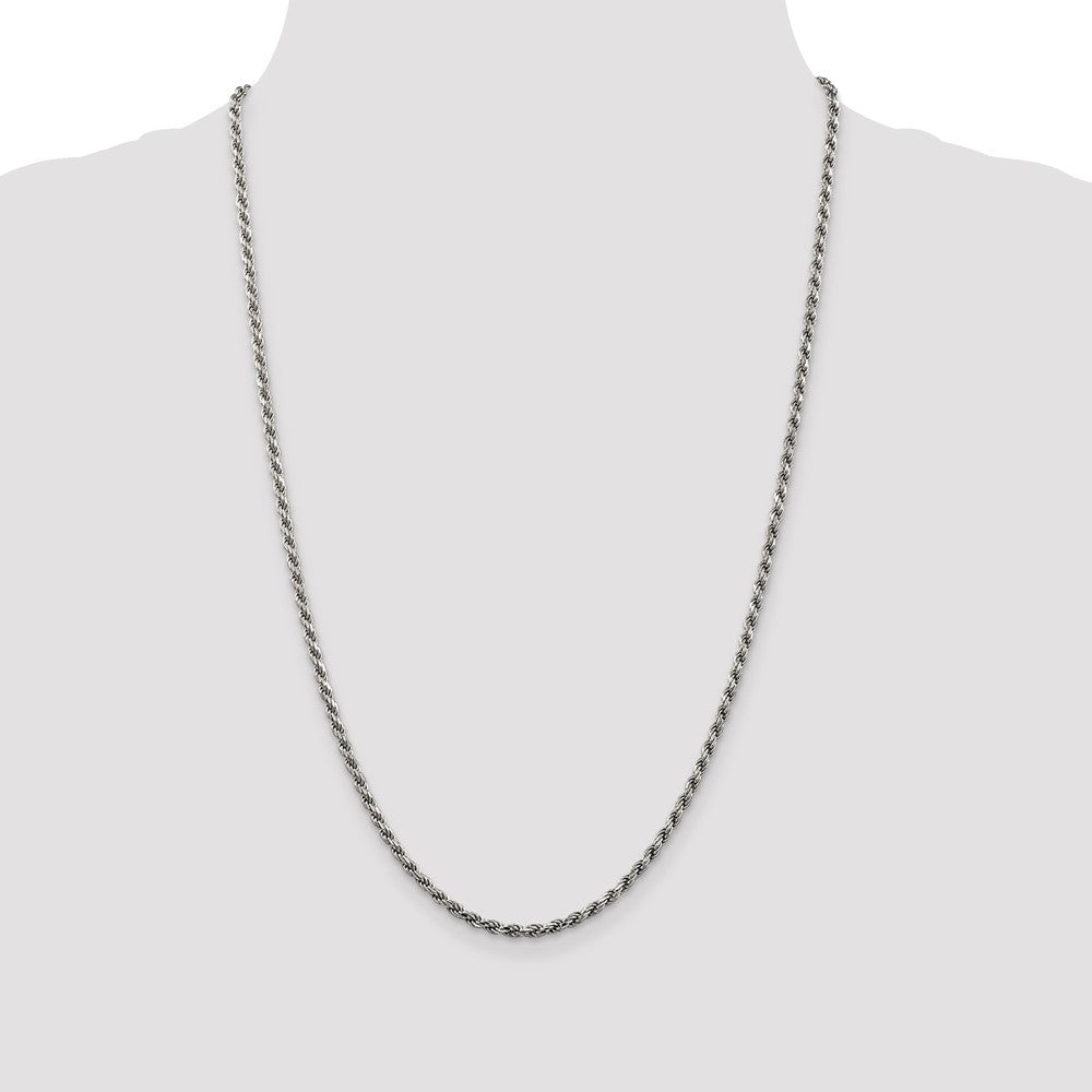 Sterling Silver Rhodium-plated 2.75mm Diamond-cut Rope Chain 30 Inches