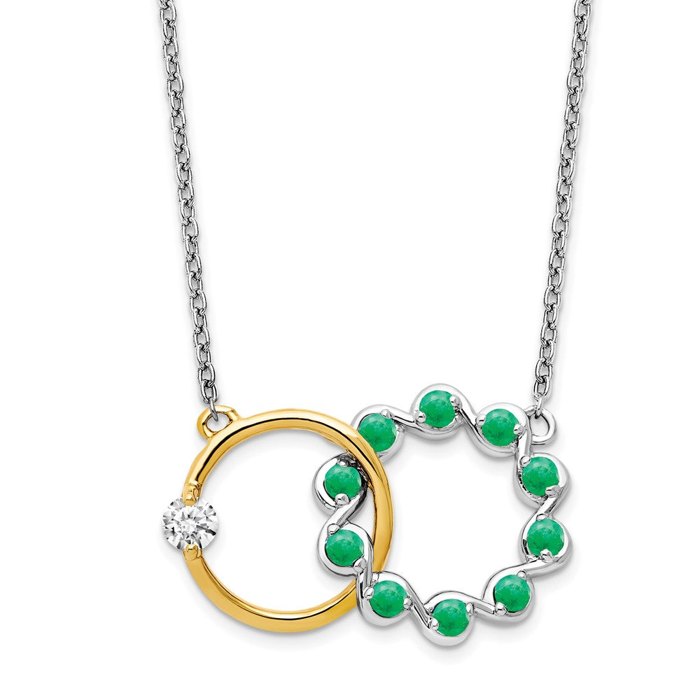 14k Two-tone Emerald and Diamond 18in. Circles Necklace
